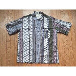 United Arrows Monkey Time Men's M Short Sleeve Button Up Shirt Ethnic Pattern